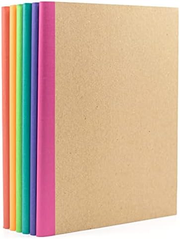 PAPERAGE 6-Pack Composition Notebook Journals, 120 Pages, Kraft Cover with Rainbow Spines, College Ruled Lined Paper, Small Size (8 in x 5.75 in) – For School, Office, or At-Home Use