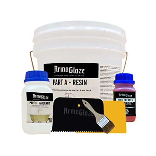ArmoGlaze Bathtub Refinishing Kit, Easy Pour-on Application, Odorless, White, Tub Epoxy-Coating - 2.7 kg, Made in USA. ArmoGlaze Bathtub Refinishing Kit, Easy Pour-on Application, Odorless, White, Tub Epoxy-Coating - 2.7 kg, Made in USA.