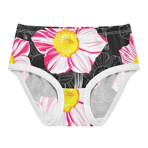 Pink Daffodil Flowers Black Cute Panties Girl Toddler Underwear Floral Cotton Print Kids Briefs Undies 2t