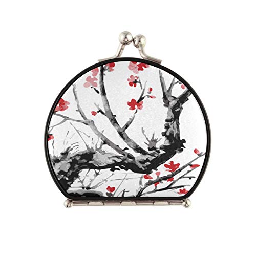 Preisvergleich Produktbild Geldbörse Spiegel Compact Japan Traditionelle Sumie Malerei Spiegel Für Geldbörse Doppelseitig Mit 2 X 1x Vergrößerung Faltbare Tragbare Damen Make-up Spiegel Für Frauen Mädchen Dame
