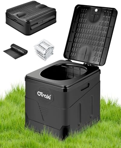 OTraki Campingtoilette Faltbar Mobile Trenntoilette mit 12 Toilettenbeuteln Stabil Camping WC Kompakt Toilette Die Mobile Toilette für Outdoor Camping, Festival, Stau, Zelten