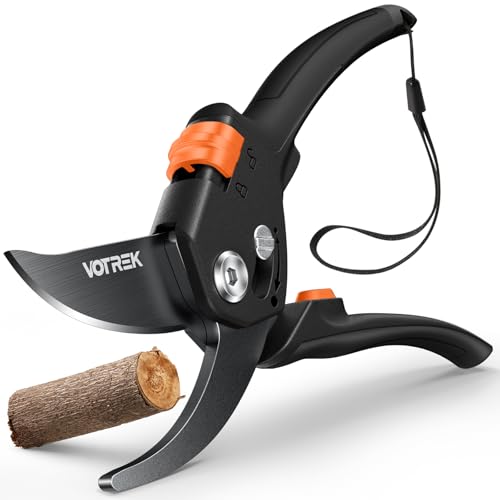 VOTREK 8,5' Bypass-Gartenschere mit stufenloser Grifföffnung, Profi-Rosenschere & Baumschere mit SK5-Stahl und interner Feder für müheloses Schneiden – ideal bei schwacher Handkraft.【Armband】 Geschenk