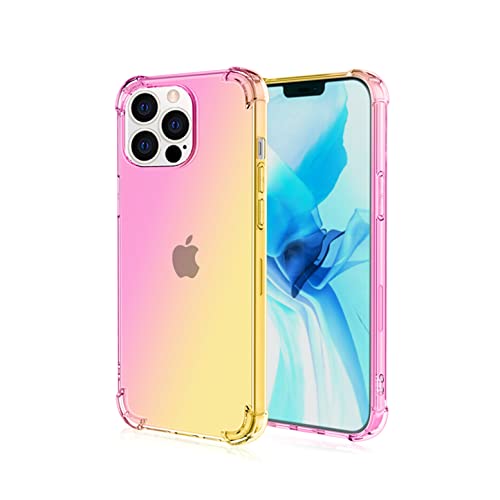 FOURCHEN Gradient Shockproof Designed for iPhone 13 Pro Case, Soft TPU Slim Fit Flexible Cell Phone Back Covers for Women Girls, Rubber Silicone case for iPhone 13 Pro 6.1inch (Pink/Gold)