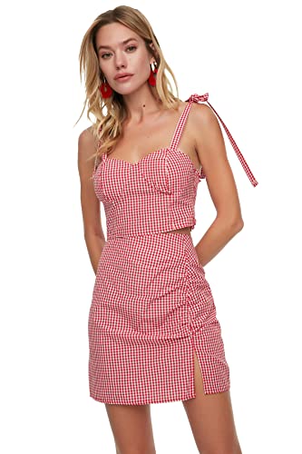  Trendyol Philantische Bindung detailliertes Weberei-Lower Top-Team, Completo di gonna Da donna, Red, 34