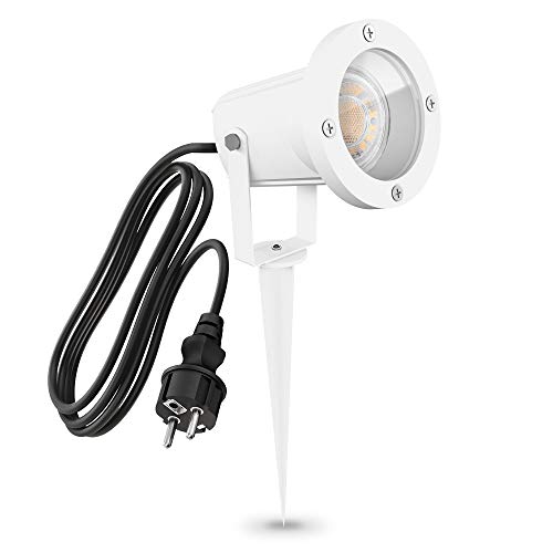 linovum CARI Erdspießleuchte für Außen in weiß mit Fassung für 1x GU10 - Gartenlampe mit Strom IP65 mit 2 Meter Schuko Kabel