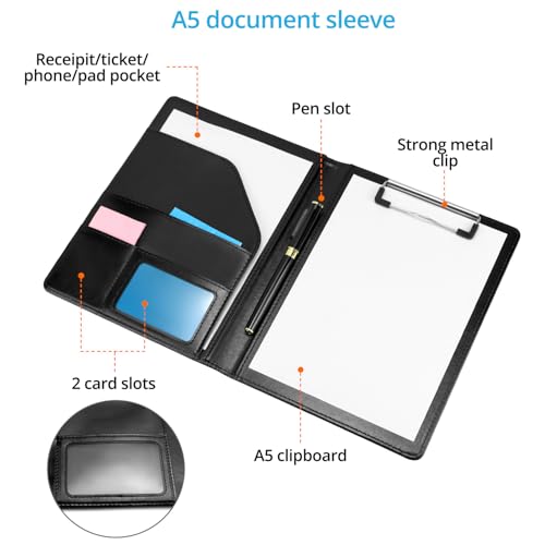 QWORK® A5 Dokumentenmappe Klemmbrett mit Deckel, Schreibmappe Konferenzmappe, Halten Sie A5 A6 Dokumente und Visitenkarten