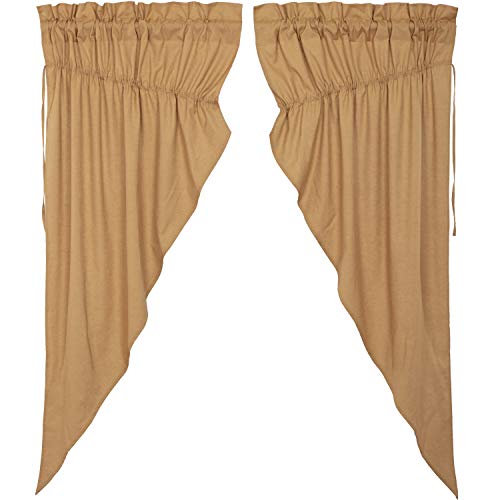 Vhc Brands Simple Life Flax Solid Color Cotton Linen Blend Farmhouse Curtains Rod Pocket Drawstring Ties Prairie Panel Pair, Khaki Tan #TOP1