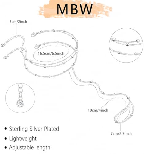 Image of Hand Chain Bracelet for Women Trendy, Dainty Silver Beaded Finger Ring Bracelet Non Tarnish Minimalist Adjustable Simple Cute Silver Bracelets Waterproof Fashion Jewelry