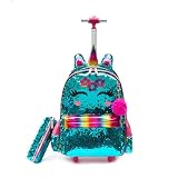 Mochila de Rodinhas Infantis CUTBLAJAT - Kit com Lancheira e Estojo - Estilo Unicórnio Azul