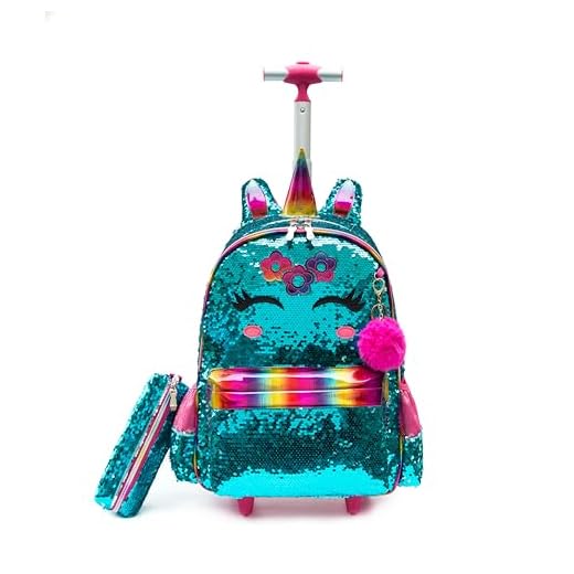 Mochila de Rodinhas Infantis CUTBLAJAT - Kit com Lancheira e Estojo - Estilo Unicórnio Azul