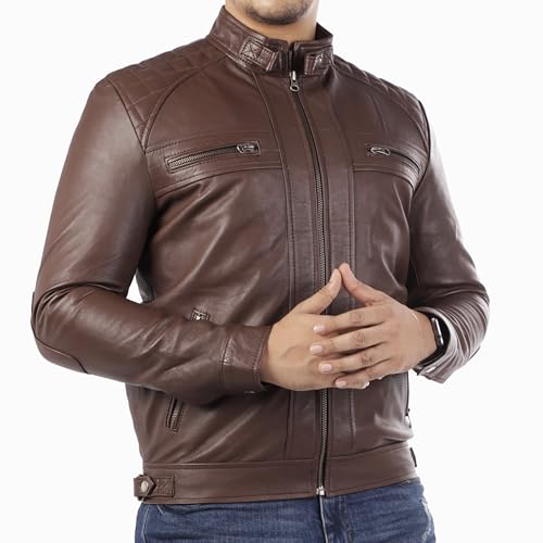Image of Jild Signature Diamond Style Lambskin Leather Jacket Men - Premium Leather Cafe Racer Vintage Look Motorcycle Jacket Men
