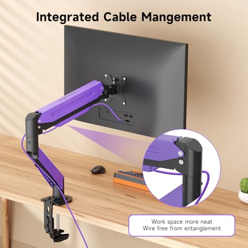 Image of Suptek Monitor Mount Gas Spring Monitor Arm Desk Mount Fully Adjustable Fits 17-35 inch Monitors Weight Capacity up to 24.25 lbs, Black+Purple