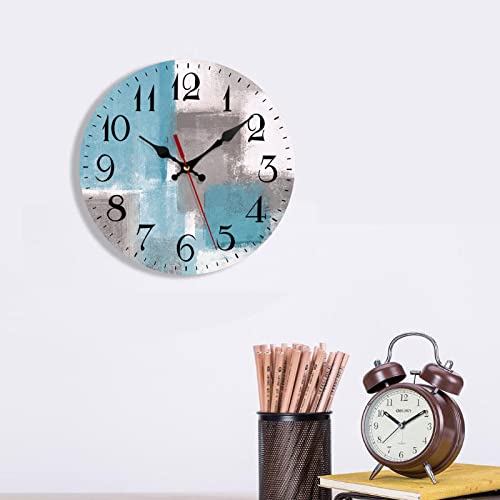 Artsocket Navy Wooden Wall Clock Silent Non-Ticking, Blue Grey White Abstract Painting Gray Vintage Round Wall Clocks Decor For Home Kitchen Living Room Office, Battery Operated(12 Inch) #TOP6