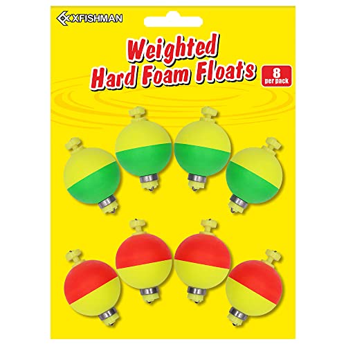 Xfishman Weighted-Bobbers-For-Fishing-Floats-Bouy Slip Bobber Fishing Corks Kit Crappie Bluegills Panfish Catfish Hand Made Foam Float 1 Inch 2 In 8-12 Pack #TOP23