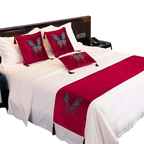 Couvre-lit chemin de lit décoratif 45x240cm rouge pour jeté de lit de chambre