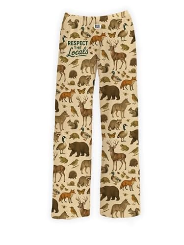 BRIEF INSANITY Outdoors and Camping Pajamas - Funny Camping Pjs for Women and Men, Comfy, Ultra Soft, Novelty Unisex Pajama Bottoms, Respect The Locals Lounge Pants, Small