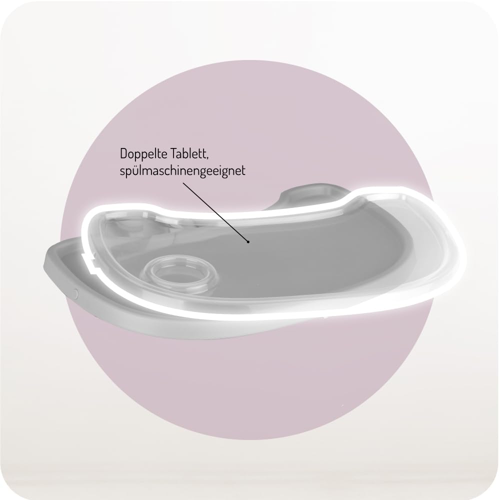 MoMi REKI Hochstuhl Baby 3 in 1 Grau - Kinderstuhl mit Esstisch - Kinderhochstuhl mit Tisch 6-36 Monaten max 20 kg - zum Babystuhl umbaubar - mit Höhenverstellung und 5-Punkt-Sicherheitsgurt