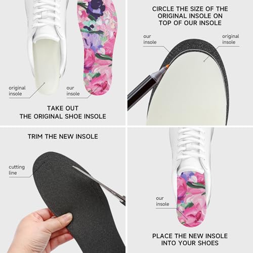 Image of 3 Pair Womens No Show Socks Anti-Odor Sockless Shoe Insert Size 6-9 | Thin Shoe Insoles,Breathable,Comfort Barefoot Shoe Liner,Machine Washable,Moisture Control,Cute,Everyday Insole,Floral Print