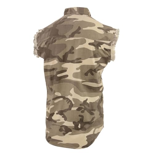 Image of Milwaukee Leather DM4009 Men's Sand Lightweight Denim Shirt with with Frayed Cut Off Sleeveless Look