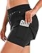 Stelle Women 2 in 1 Running Shorts High Waisted Athletic Shorts Gym Workout Shorts with Liner Zipper Pockets (Black, M)