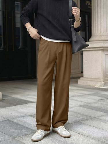 Image of JMIERR Mens Baggy Casual Dress Pants Lightweight Pleated Old Money Wide Leg Pants Loose Relaxed Fit Trousers