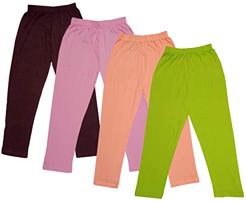 Image of IndiWeaves Girls Super Soft Cotton Solid Capri Pants (Green, Peach, Light Purple, Brown, 6-7 Years) Pack of 4