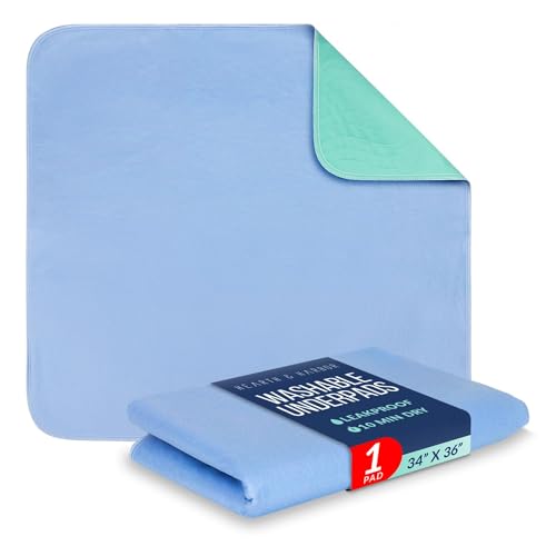 Hearth & Harbor Incontinence Bed Pads Washable Waterproof 34”x36”, Washable Pee Pads for Adults, Elderly, Kids & Pets, Heavy Absorbency Pads for Beds for Incontinence Adults, 1 Pack Reusable Underpads