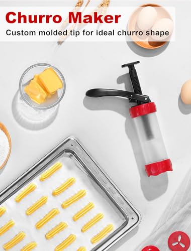Image of Cookie Press Set, Churro Maker with 12 Discs and 10 Cake Decorating Tips, Cookie Press for Biscuit and Churro, Red