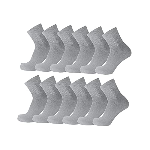 Fashion Island 12 Pairs Unisex Physicians Approved Crew Ankle Diabetic Socks Cotton (Ankle Grey, 9-11)