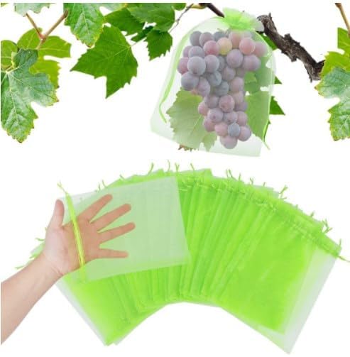 50/100pcs Fruit Protection Bags, Netting Bags with Drawstring Penetrating Mesh Cover for Plant Fruit Flower Vegetable (100,Green 15 * 20cm)
