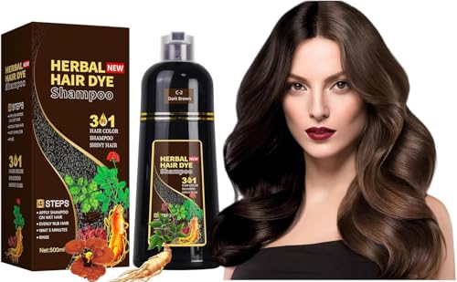 Gemtoy 500ML Dark Brown Hair Dye Shampoo 3 in 1 for Grey Hair Coverage, Long Lasting - Natural Color, Instant Hair Colour Shampoo, Hair Color Coloring in Minutes for Men Women