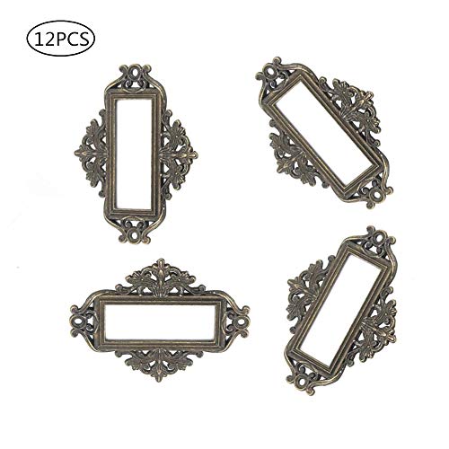 Qiying 12Pcs Bronze Color Office Library File Drawer Tag Antique Style Label Holder (2.2 Inch X 1.7 Inch) #TOP1