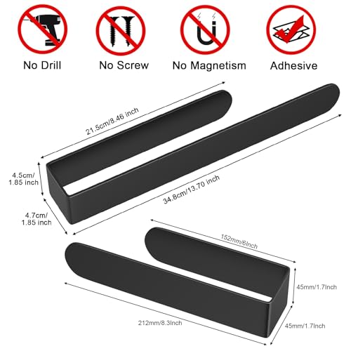 Image of HUFEEOH Black Adhesive Hand Towel Holder Set, 8-Inch Rack and 14-Inch Bar | Stainless Steel U-Shape Design, No Drill, Self-Stick Installation, Washcloth Storage in Bathrooms, Hotels, RVs, Kitchens
