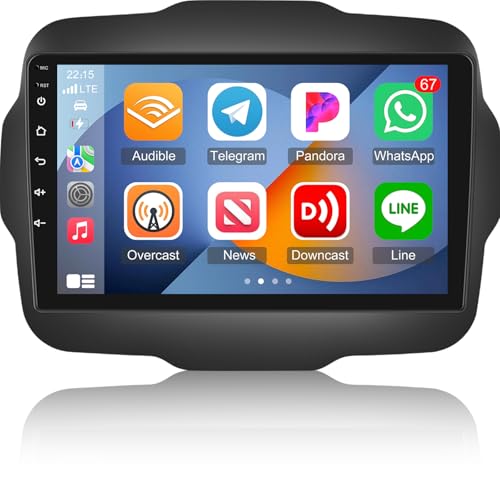 4+64G Android Car Radio for Jeep Renegade 2015 2016 2017 2018 2019 2020 - Wireless Carplay & Android Auto - 9 Inch Touchscreen Radio with 32 EQ DSP, WiFi, GPS, Split Screen + AHD Rear View Camera