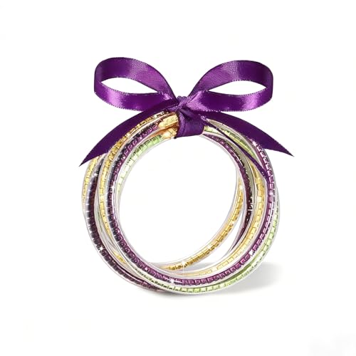 SJFBJNJHJ mardi gras Bracelets Glitter Filled Silicone Jelly Bangles for Women Waterproof Purple Green Gold mardi gras Accessories for Carnival Party Decor
