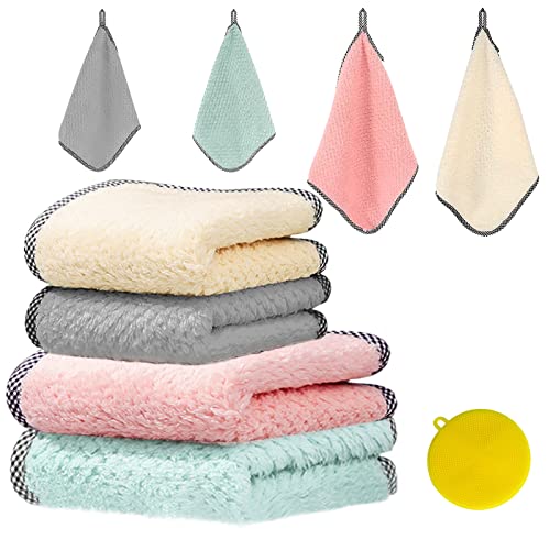 Chiffon Microfibre 8 Pièces Torchon Cuisine Réutilisable Chiffons Nettoyage Microfibre Universel pour Vaisselle Cuisine Fenêtre Automobile Salon Chiffon Microfibre Offre 1 Brosse en Silicone Cover