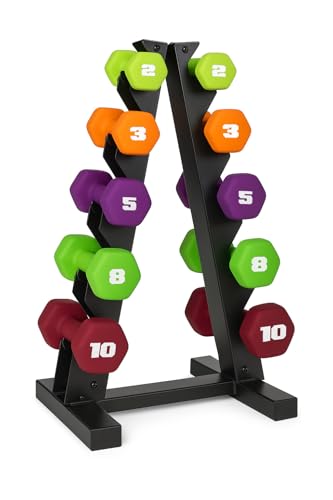 CAP Barbell 56 LB Set of Neoprene Dumbbells with Rack Color Series | 2, 3, 5, 8, 10 LB pairs