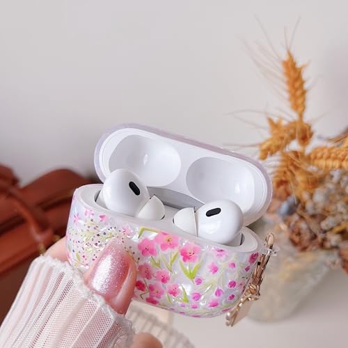 Image of MINSCOSE for Cute Glitter AirPods Pro 2nd /1st Generation Case,Shell Pattern Cartoon Flower Aesthetic Design with Floral Keychain,Soft TPU Protective Cover with Cleaner Kit for AirPods Pro /Pro 2-Pink