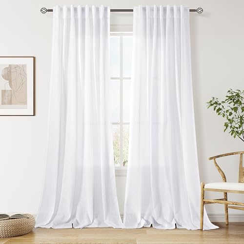 Image of Nanspring Extra Long Linen Curtains 120 Inch for Living Room Snow White