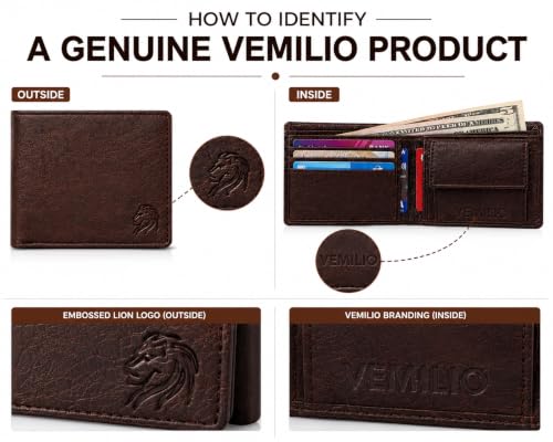 Image of VEMILIO Men's Vegan Leather Wallet with Coin Pocket | Slim Bifold Wallet for Men | 2 Cash Compartments | 3 Card Slots & 2 Hidden Pockets | Stylish Wallet for Daily Use & Gifting (Brown)