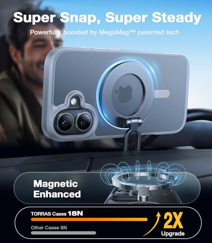 Image of TORRAS Magnetic Shockproof for iPhone 16 Case, Fit for MagSafe, 4X Military Grade Drop Protection Anti-Scratch Protective Hard Back Plastic Slim Phone Case for iPhone 16 6.1 inch,Natural Titanium Grey