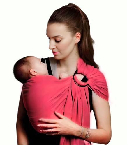 Cuddle’m Ring Sling Baby Carrier – Premium Organic Cotton – Baby Wrap Carrier Newborn to Toddler 8-35 LB – Nursing Cover Sling – 11 Unique Colors (Sunset Coral)