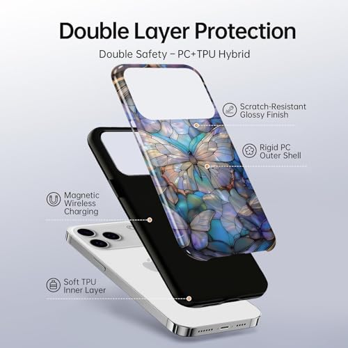 Coque MagSafe iPhone 17 Pro antichoc motif mosaïque bleu clair