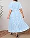 Light Blue Plus Size Dress for Women Summer Long Maxi Semi Formal Wrap V Neck Flutter Sleeve Flowy Dresses with Belt