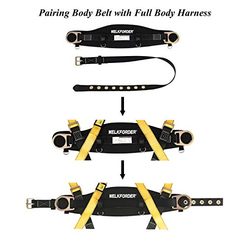 WELKFORDER Tongue Buckle Body Belt With Hot-Pressing Waist Pad and 2 Side D-Rings Personal Protective Equipment Safety Harness | Waist Fitting Size 30'' to 45'' for Work Positioning, Restraint