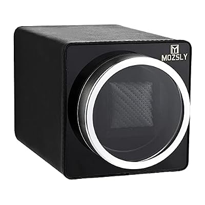 MOZSLY Watch Winder for Single Automatic Watches with Quiet Motor 12 Rotation Mode Setting Leather Black