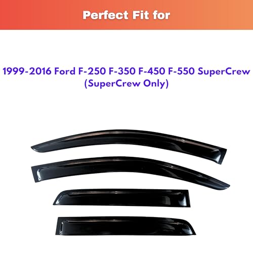 Image of KPY Rain Guards Fit for 1999-2016 Ford F250 F350 F450 F550 Super Duty SuperCrew, Out-Channel Window Visors Vent Wind Deflector 4PC, Truck Accessories for 99-16 F250 F350 F450 F550 Super Duty SuperCrew