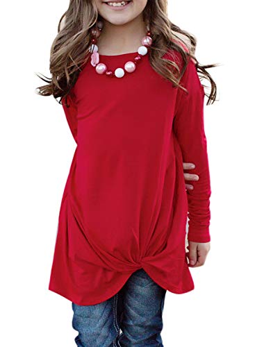 Image of Girls Casual Long Sleeve Color Block Pullover Top Stripe Button Crewneck Loose Tunic T-Shirts Blouse Size 4-13 Year
