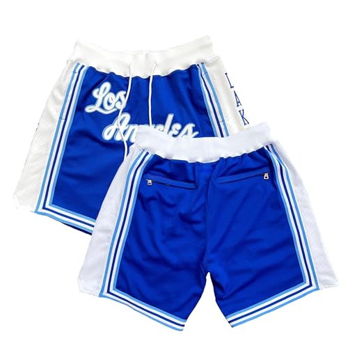 So soyeabo Mesh Basketball Shorts Drawstring Retro Casual Fashion Short with Pockets for Men Women (US, Alpha, Large, Regular, Regular, LosAngeles Blue)