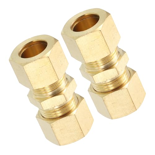 Image of sourcing map 2Pcs Compression Pipe Fittings, 1/2" Brass Compression Union Straight Connector Adapter Coupling for Gas Liquid Transport Connect Pipelines and Leakproof